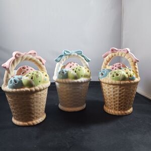 EASTER Ceramic Light Up LED Basket with Pastel Easter Eggs (3pcs)